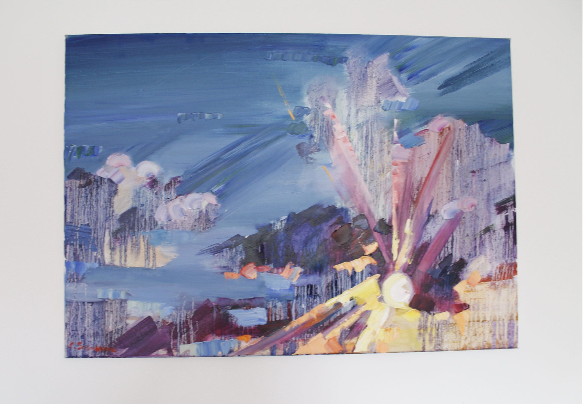 Abstract painting with colorful elements on a white background, interior painting, painting for sale