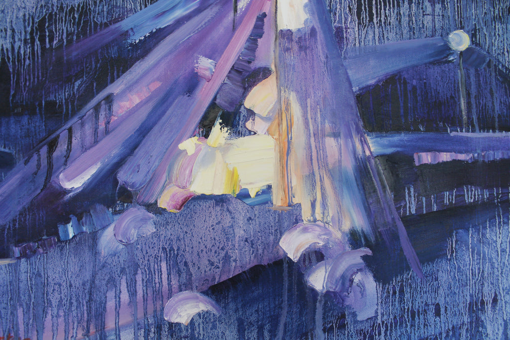 Abstract painting with purple and blue tones, interior painting, art for sale