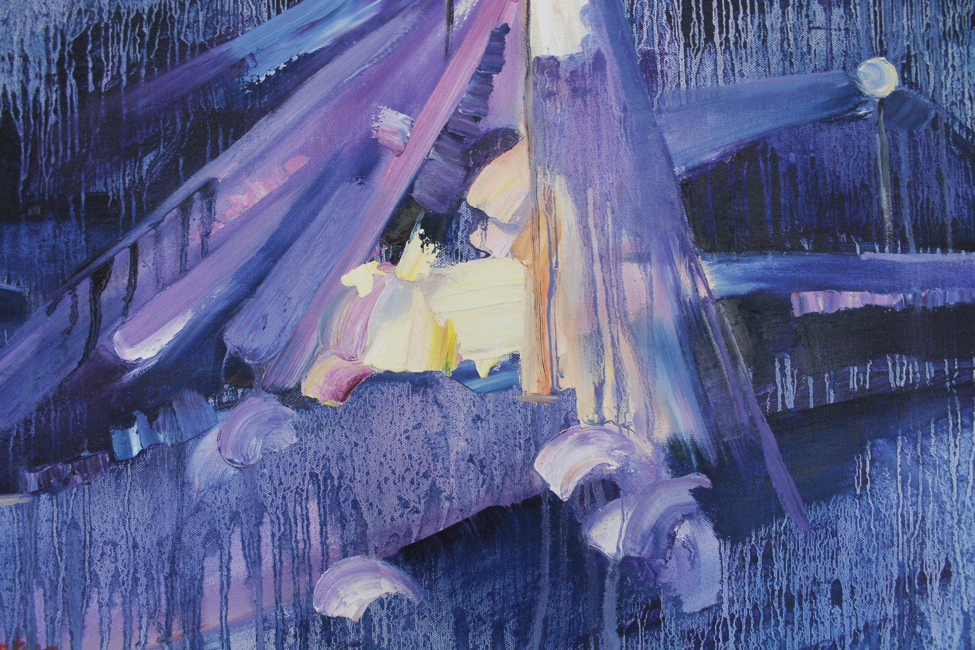 Abstract painting with purple and blue tones, interior painting, art for sale