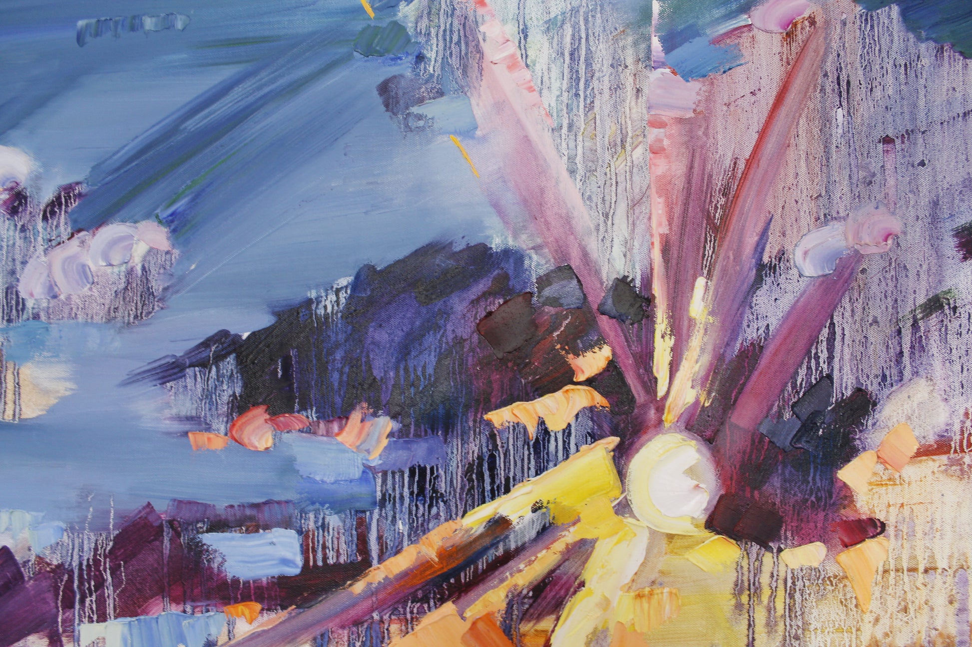 Abstract painting with vibrant colors and dynamic brush strokes, interior painting, for sale